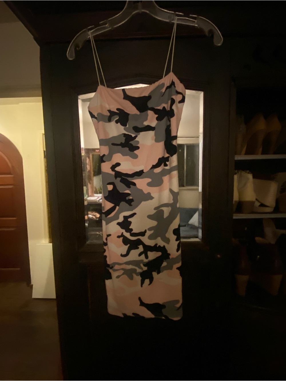 Pink & Gray Camo Spaghetti-Strap Midi Dress